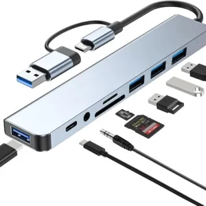 Hub 8 En 1 Usb Tipo C Adaptador Tarjeta Sd Memoria Puertos
